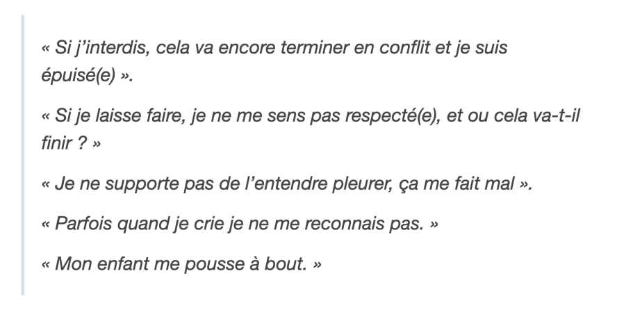 Photo de texte : phrases de parents épuisés, à bout, en difficulté avec leur enfant qui viennent consulter Amanda Tichit à son cabinet de psychologie dans le cadre d'un soutien à la parentalité ou de la guidance parentale