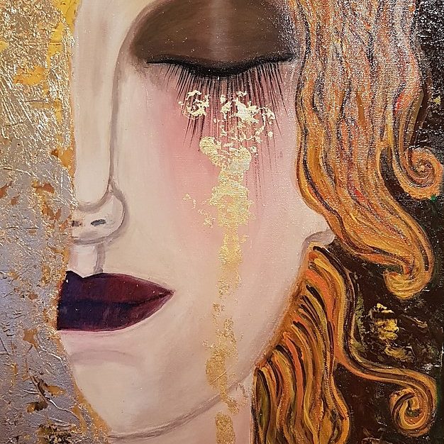 Tableau de Klimt "larme d'or" ou "golden tears" : femme qui pleure pour illustrer l'anesthésie sensorielle et la gestion émotionnelle pris en charge dans les groupes de thérapie émotionnelle animés par Amanda Tichit