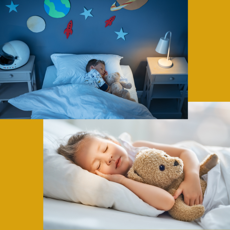 Photo de deux enfants qui dorment paisiblement pour illustrer les solutions face aux réveils nocturnes et les difficultés d'endormissement de l'enfant comme le propose Amanda Tichit à son cabinet de consultation